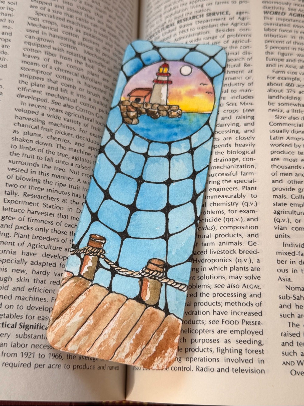 Hand-Painted Nautical Bookmark - Blue Lighthouse Design